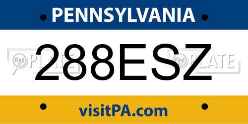 288ESZ Pennsylvania License Plate