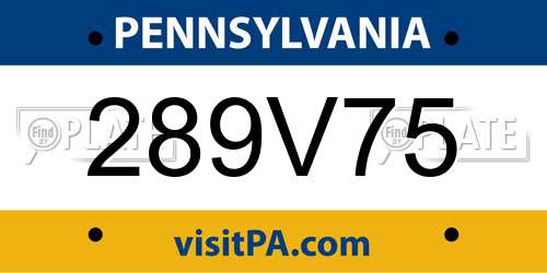 289V75 Pennsylvania License Plate