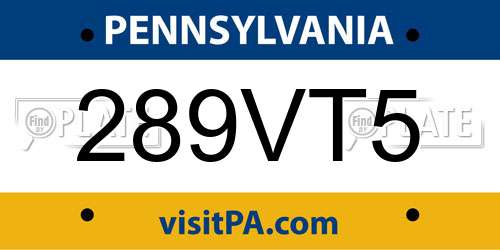 289VT5 Pennsylvania License Plate