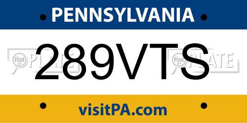 289VTS Pennsylvania License Plate