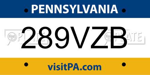 289VZB Pennsylvania License Plate
