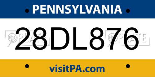 28DL876 Pennsylvania License Plate