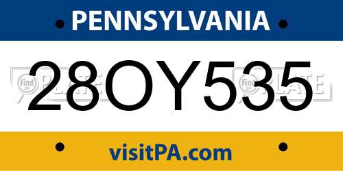 28OY535 Pennsylvania License Plate