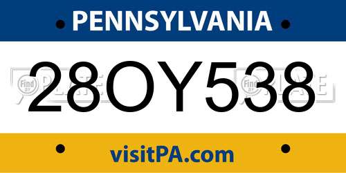 28OY538 Pennsylvania License Plate