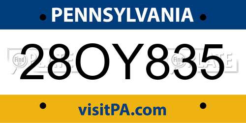 28OY835 Pennsylvania License Plate