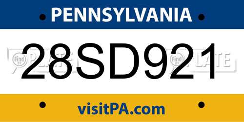 28SD921 Pennsylvania License Plate