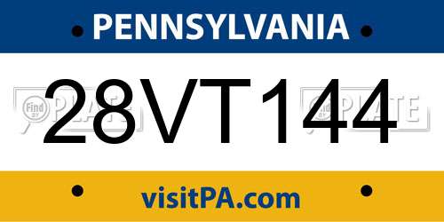 28VT144 Pennsylvania License Plate