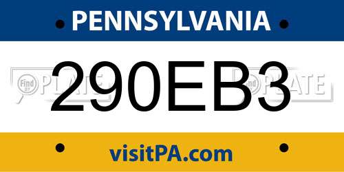290EB3 Pennsylvania License Plate
