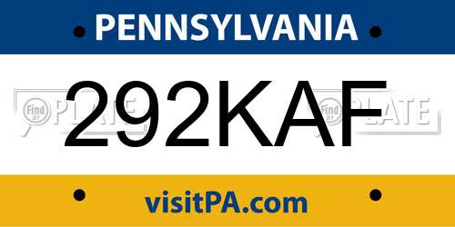 292KAF Pennsylvania License Plate
