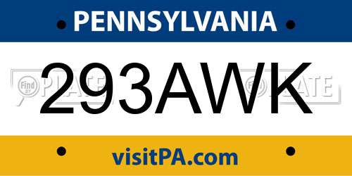 293AWK Pennsylvania License Plate