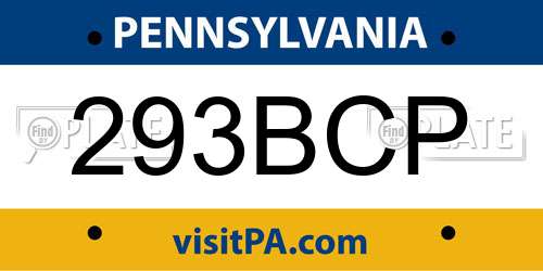 293BCP Pennsylvania License Plate