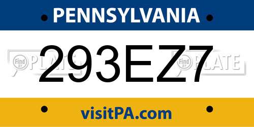 293EZ7 Pennsylvania License Plate