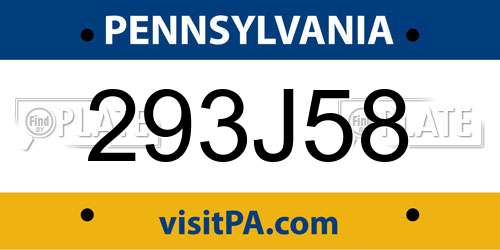 293J58 Pennsylvania License Plate