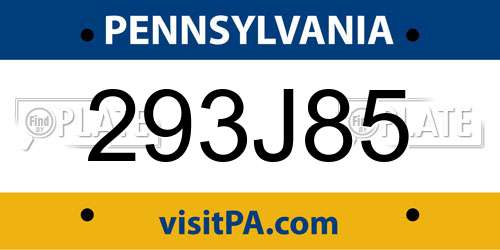293J85 Pennsylvania License Plate