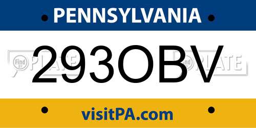 293OBV Pennsylvania License Plate
