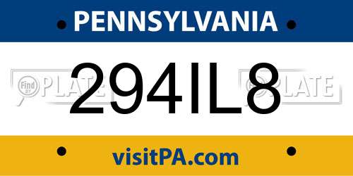 294IL8 Pennsylvania License Plate