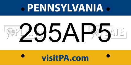 295AP5 Pennsylvania License Plate