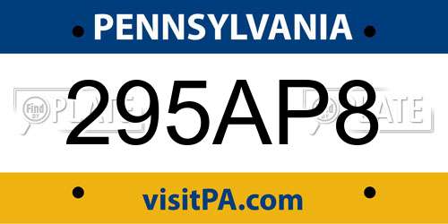 295AP8 Pennsylvania License Plate
