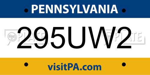 295UW2 Pennsylvania License Plate
