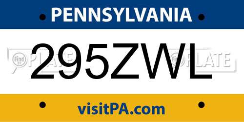 295ZWL Pennsylvania License Plate
