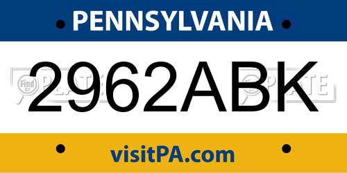 2962ABK Pennsylvania License Plate