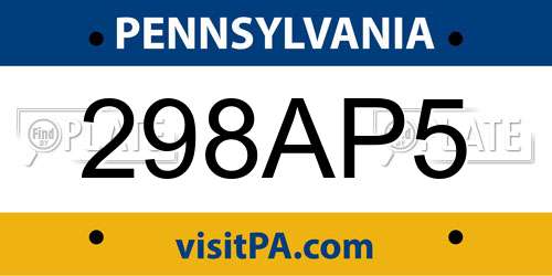 298AP5 Pennsylvania License Plate