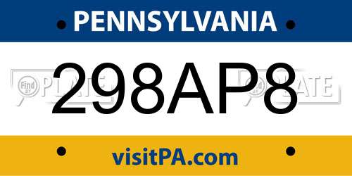 298AP8 Pennsylvania License Plate