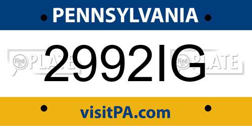 2992IG Pennsylvania License Plate