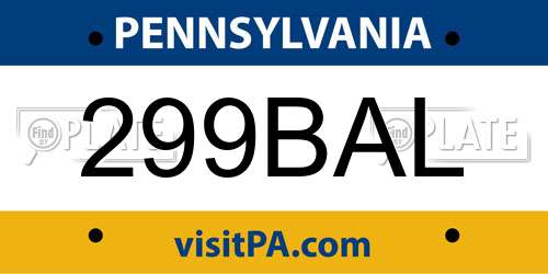299BAL Pennsylvania License Plate