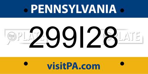 299I28 Pennsylvania License Plate