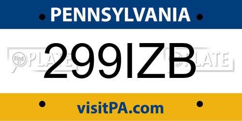 299IZB Pennsylvania License Plate