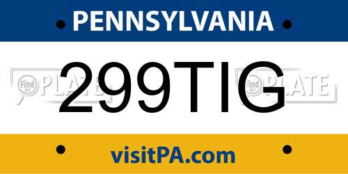 299TIG Pennsylvania License Plate