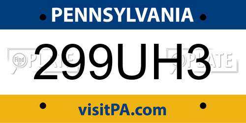 299UH3 Pennsylvania License Plate