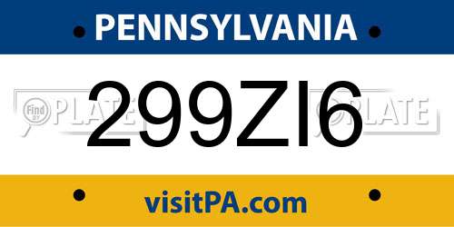 299ZI6 Pennsylvania License Plate