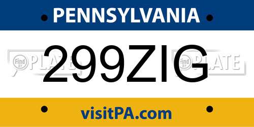 299ZIG Pennsylvania License Plate