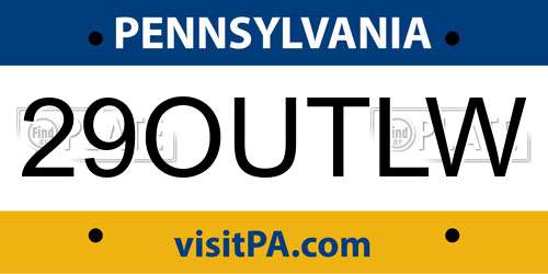 29OUTLW Pennsylvania License Plate