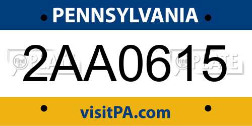 2AA0615 Pennsylvania License Plate