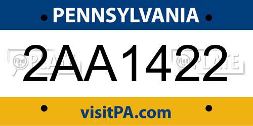 2AA1422 Pennsylvania License Plate