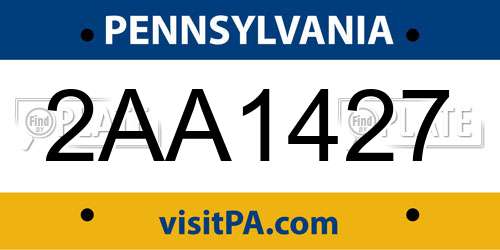 2AA1427 Pennsylvania License Plate