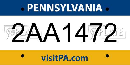 2AA1472 Pennsylvania License Plate