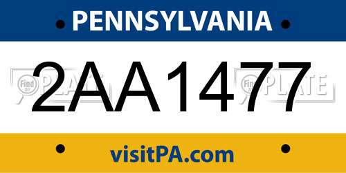2AA1477 Pennsylvania License Plate