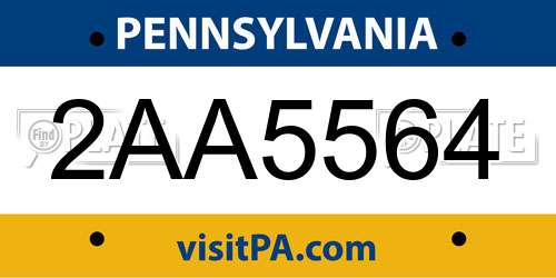 2AA5564 Pennsylvania License Plate