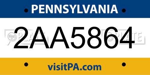 2AA5864 Pennsylvania License Plate