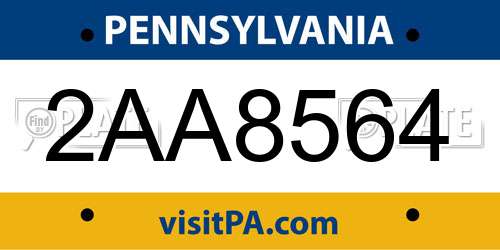 2AA8564 Pennsylvania License Plate
