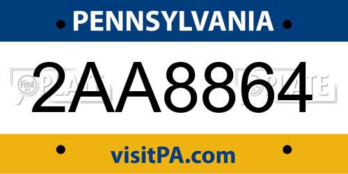 2AA8864 Pennsylvania License Plate