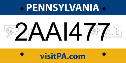 2AAI477 Pennsylvania License Plate