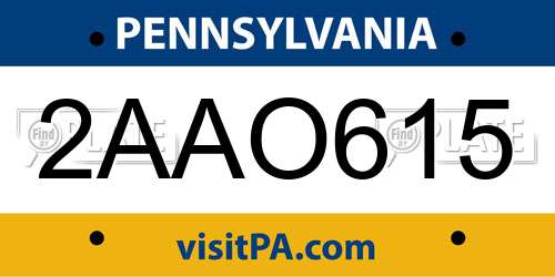 2AAO615 Pennsylvania License Plate