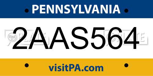 2AAS564 Pennsylvania License Plate