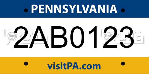 2AB0123 Pennsylvania License Plate