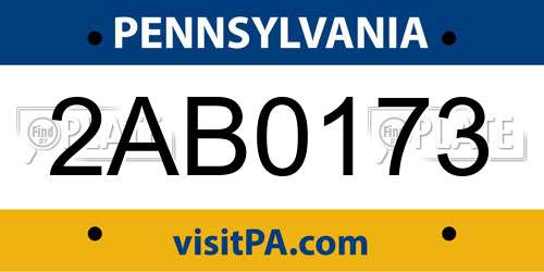 2AB0173 Pennsylvania License Plate